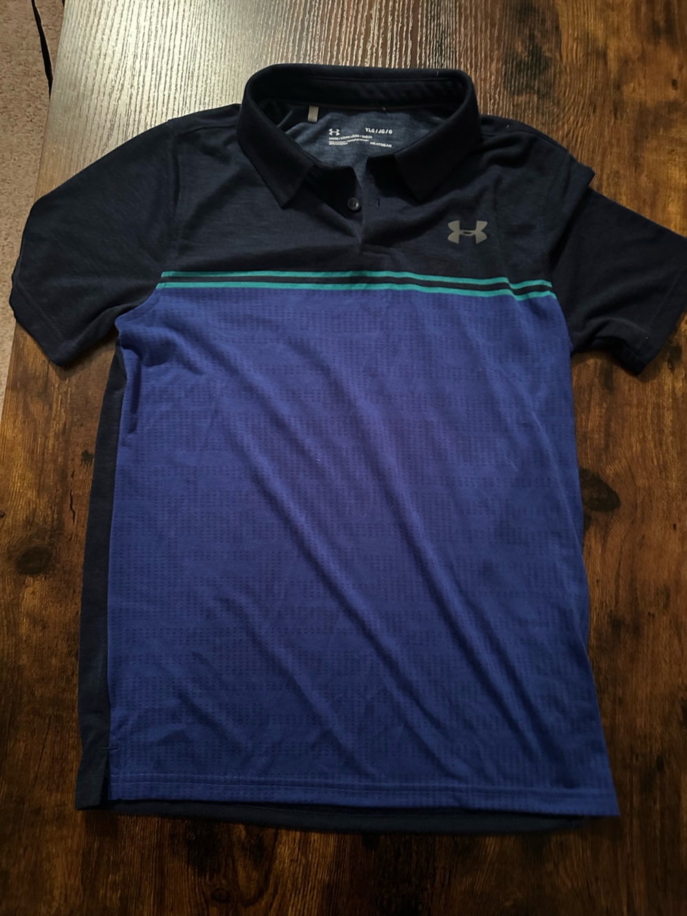 Under Armour Boy’s Navy and Blue Polo with Teal Stripe